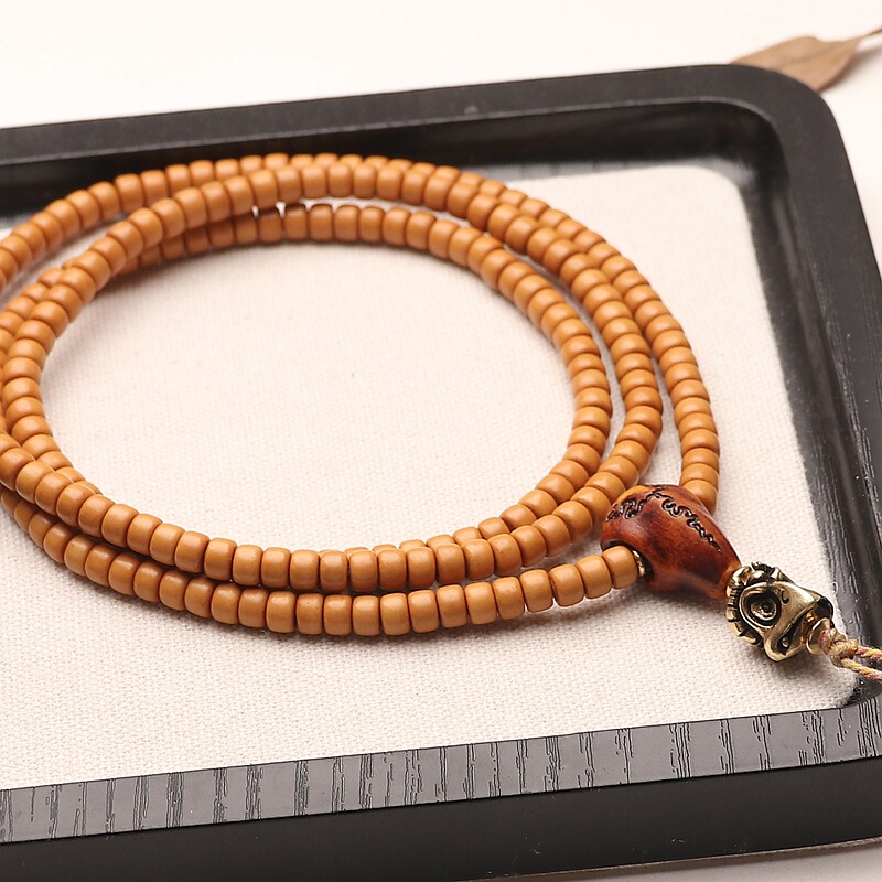 Natural Olive Stone Hand-Polished Straight-Cut Barrel Beads Old-Style Single-Circle Bracelet for Neck Hanging, Collection-Grade Non-Core Tip