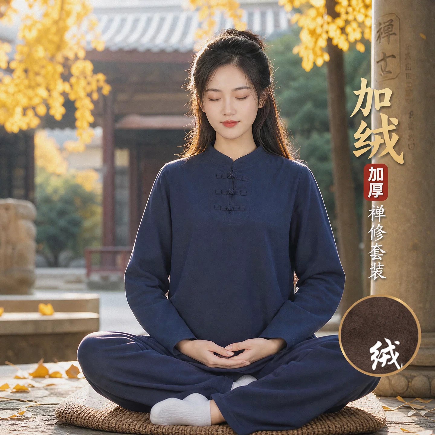 加绒加厚禅修服女套装中国风禅意佛系女装素衣打坐修行禅服居士服