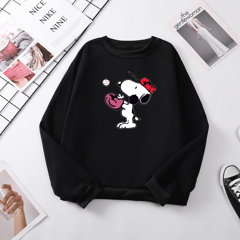 Shrimp skin Autumn and Winter Snoopy creative cartoon cross-border foreign trade fleece-lined sweater loose all-match fashion brand casual women Shrimp skin Autumn and Winter Snoopy creative cartoon cross-border foreign trade fleece-lined sweater loose all-match fashion brand casual women