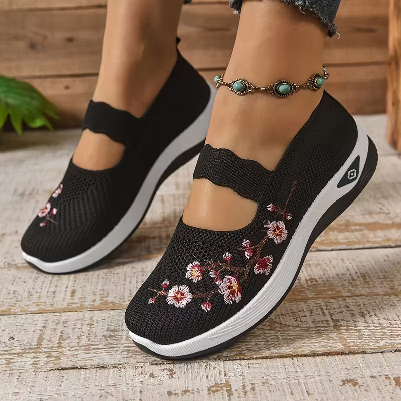 Zapatos de mujer zapatos casuales transfronterizos de impresión de moda zapatos transpirables y cómodos zapatos tejidos de tela al aire libre zapatos de malla