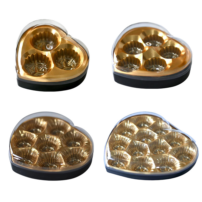 3 cápsulas, 5 cápsulas, 8 cápsulas, 12 cápsulas, caja de plástico en forma de corazón, bola de oro, chocolate, dulces, caja de boda.