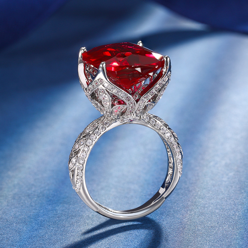 Zhuang Sheng joyería cobre Fondo chapado en oro retro moda simulación color tesoro rojo corindón grasa cuadrado 14*16 anillo retro para las mujeres