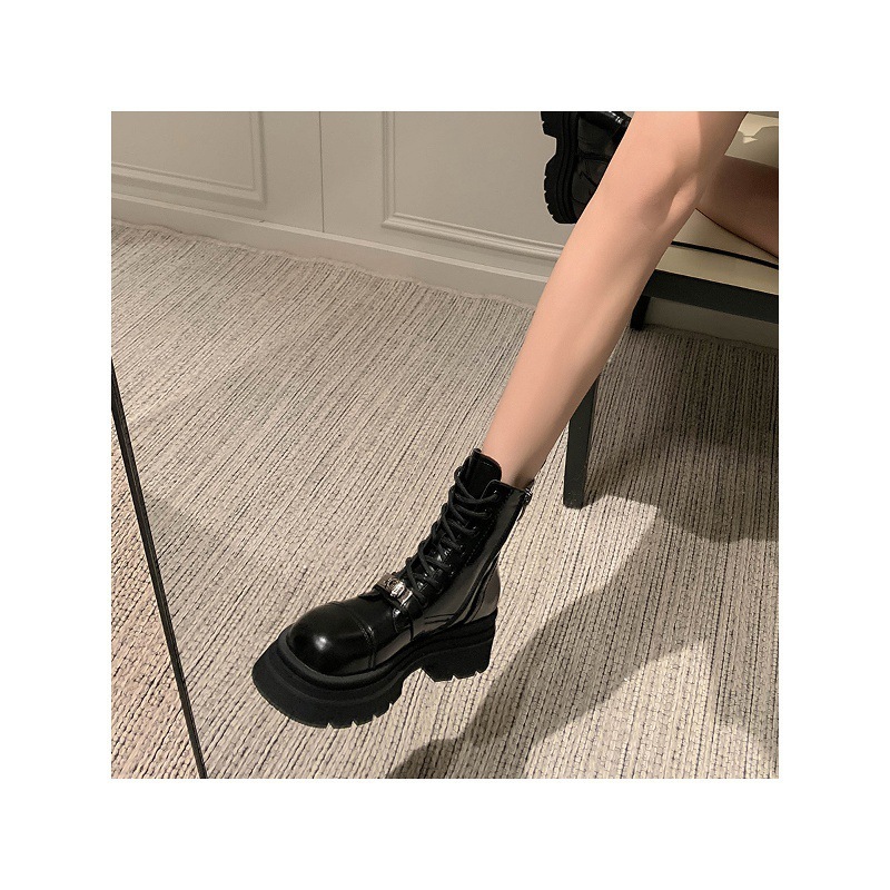 厚底增高小个子英伦风马丁靴女系带锁扣短靴子ins风潮|undefined