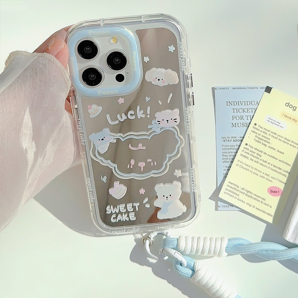Funda de teléfono con diseño de espejo de verano para iPhone 16 Pro Max, compatible con Apple 15, iPhone 17, dibujos animados, 12.ª generación, 11, con correa