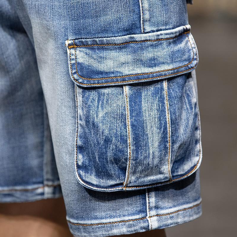 Simon Lena Summer Multi-Pocket Workwear Fat Denim Shorts Men's Five-point Summer Trendy Brand Loose Mid-length Pants for Horse