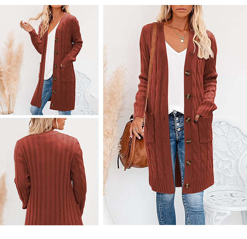 Single-Breasted Twist Knitted Long Sweater Cardigan NSSX104246