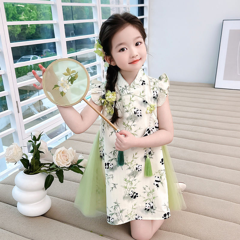 Vestido cheongsam para niñas vestido de verano 2025 nuevo vestido de Hanfu para niños nuevo vestido de princesa panda de estilo chino