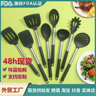 跨境硅胶锅铲不锈钢柄硅胶汤勺不粘锅硅胶铲家用食品级硅胶厨具