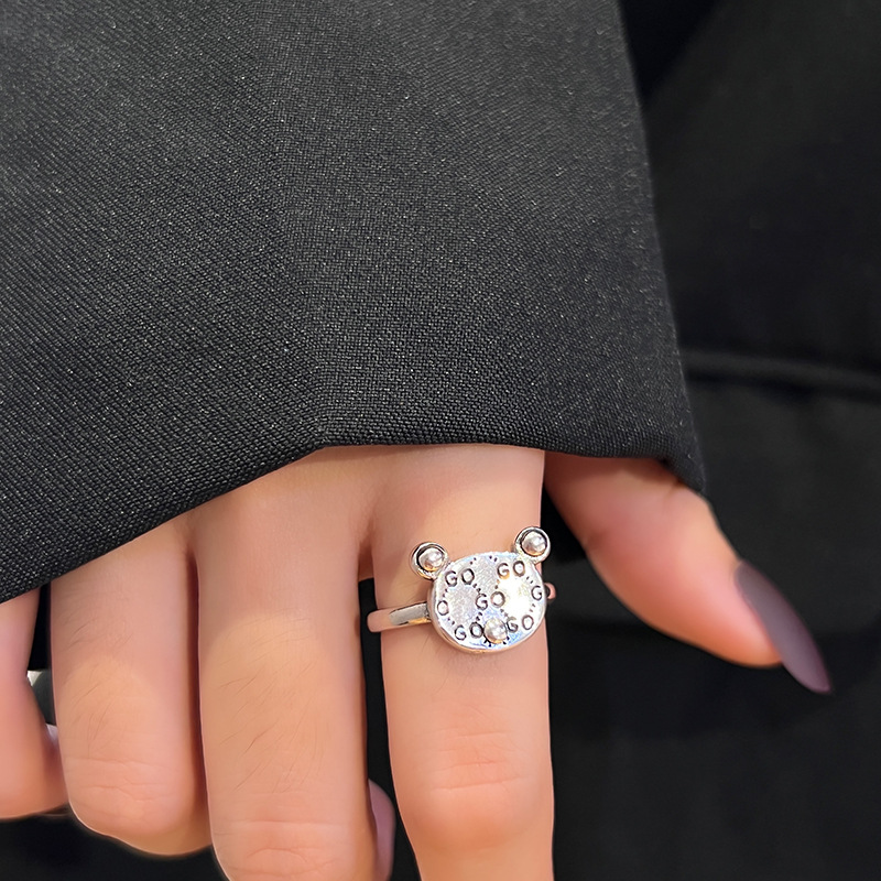 Retro Bear Silver Plated Plating Open Ring