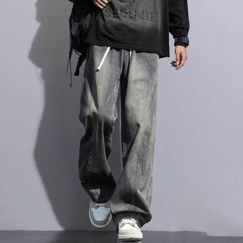 直筒牛仔裤男秋冬季加厚宽松弯刀裤子2025新款美式潮牌男生休闲裤|undefined
