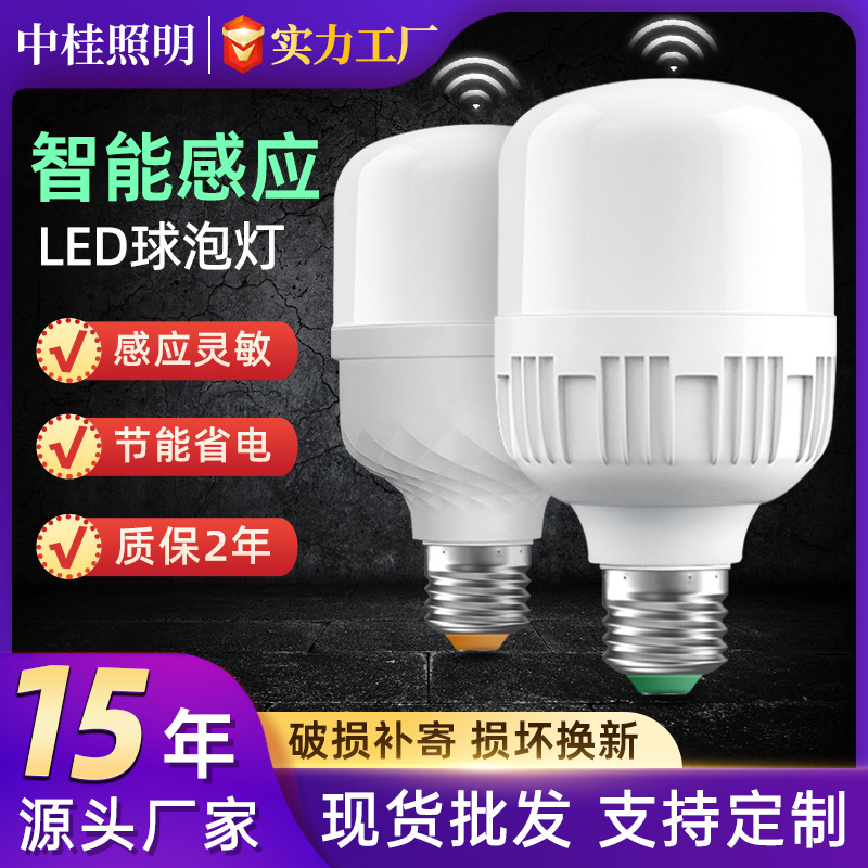 Bombilla LED con sensor de voz para pasillo, iluminación interior, sensor de cuerpo humano que ahorra energía, casquillo de tornillo e27, luz para pasillo, balcón, bombilla autoiluminada