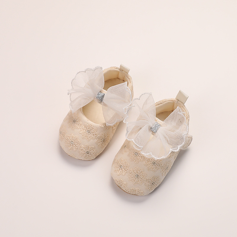 Spring and Autumn New Baby Girl Korean Style Lace Flower Princess Shoes Soft Sole Anti-Slip Toddler Shoes Spot Wholesale
