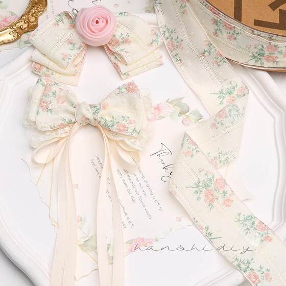 French Sweet Floral Lace Hollow Cotton Ribbon Handmade DIY Bow Hairpin Material Packaging Accessories