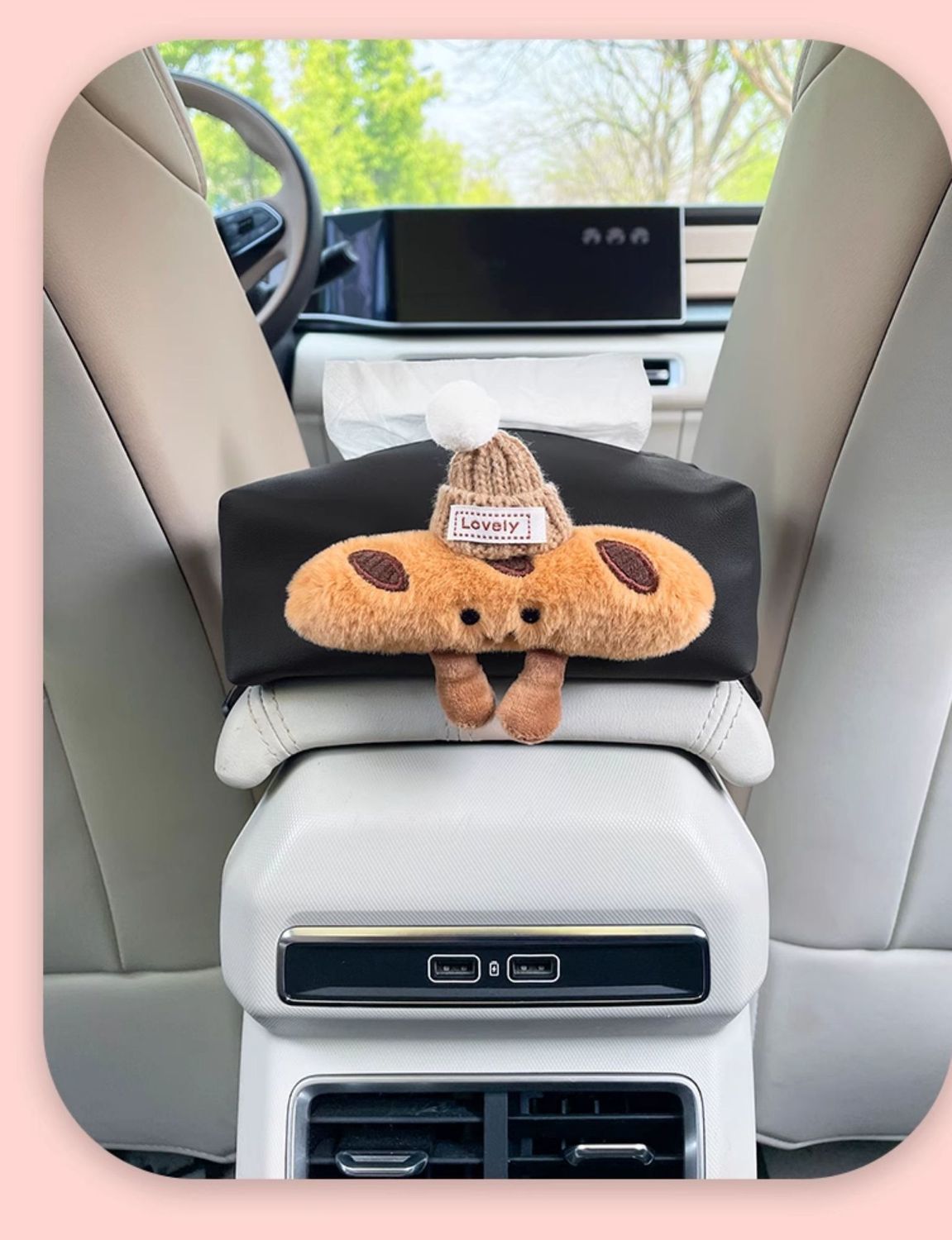 Cute Croissant Car Tissue Bag Creative Car Seat Back Tissue Bag Car Armrest Box Tissue Box for Girls
