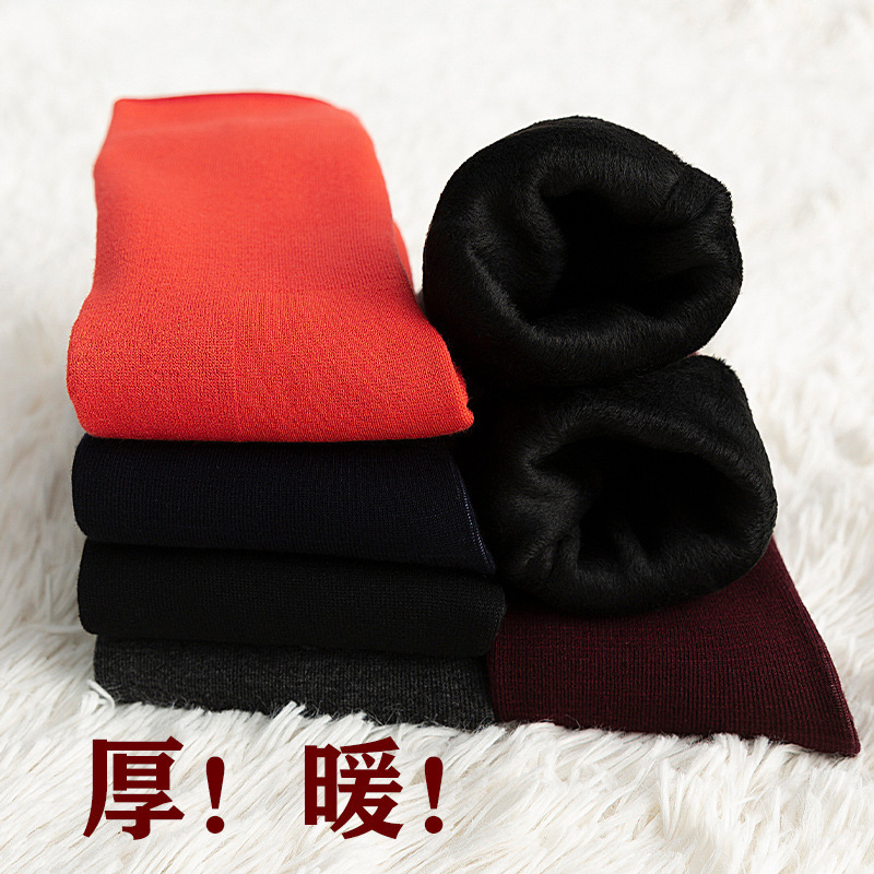 跨境雪地袜男士秋冬加厚保暖中筒棉袜冬天加绒抗寒毛绒长筒厚袜子|undefined