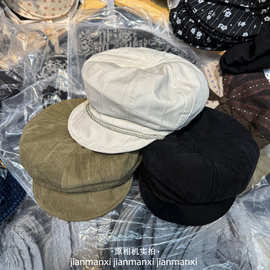 简约软檐日系八角帽女2026绳带装饰文艺百搭透气大头围纯色鸭舌帽