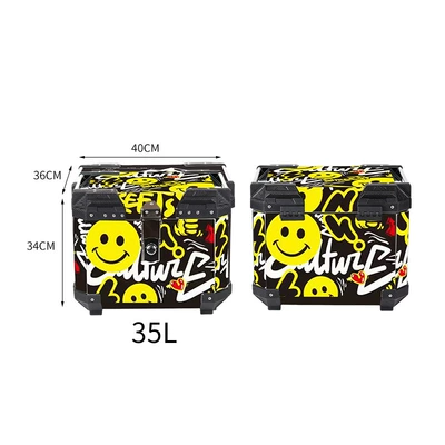 Tail Box, Motorcycle trunk - 35l-stainless-steel-alloy-lock-sticker-yellow-smiley-face
