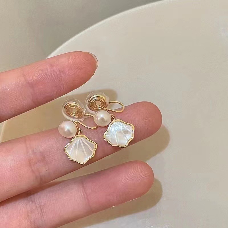 一贝子母贝耳钉银针女小众高级感扇形天然淡水珍珠耳环