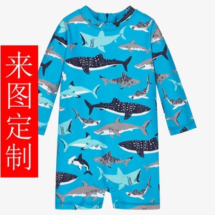 Children's Girl's Boy's Little Fish Printing Anti-Cracking Open Line Craft Four-Needle Six-Line Surfer Suit Swimwear Swimming Cap Swimwear Factory
