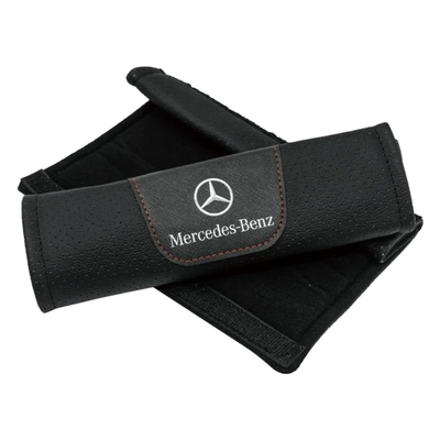 Car Logo Seatbelt Shoulder Pads, Perforated, Breathable, Comfortable, Anti-Wear, Cross-Border Hot-Selling Car Interior Accessories, Leather (Seat belt shoulder pad) - mercedes-black-1-pair