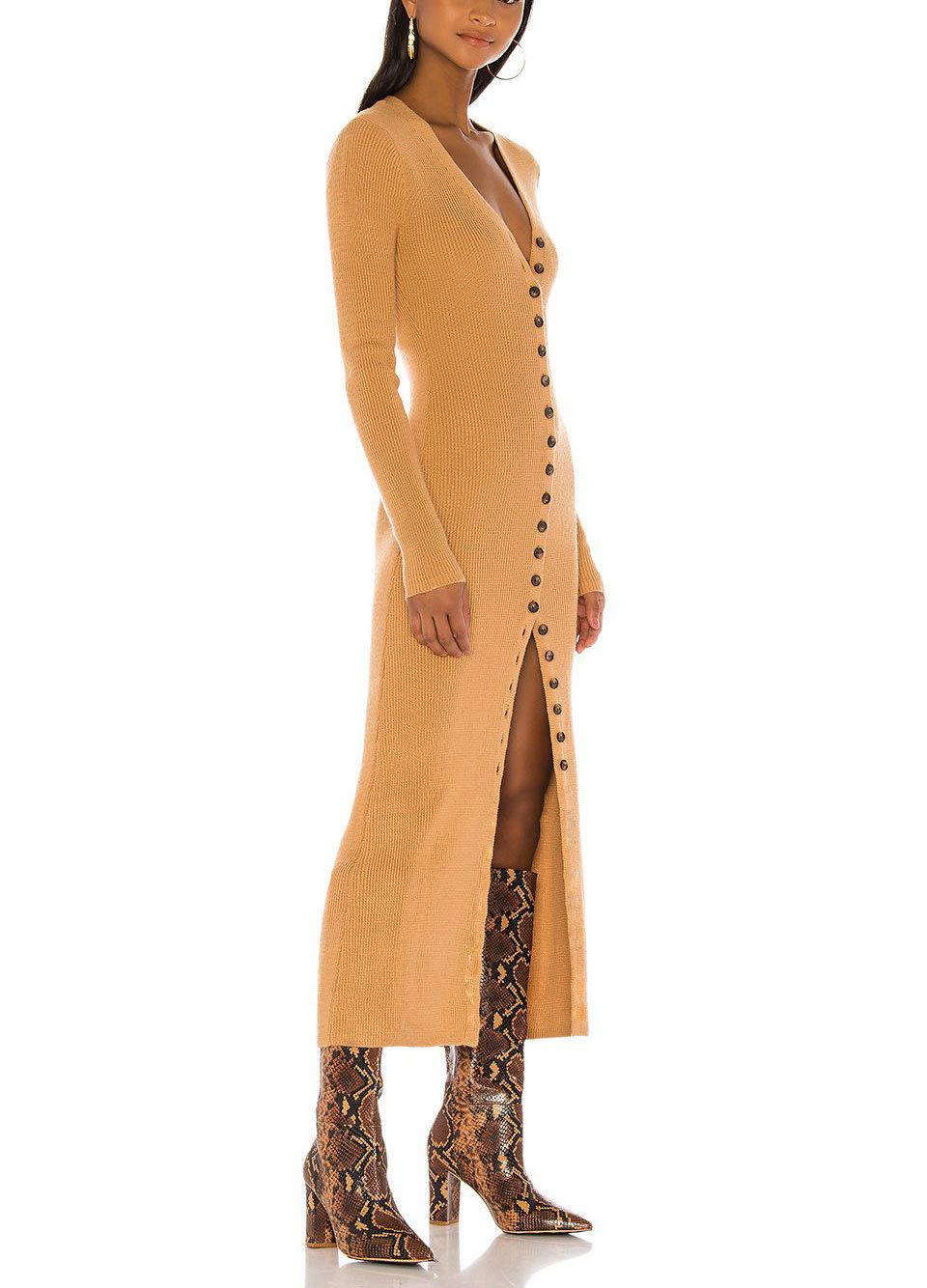 Women's Sheath Dress Streetwear V Neck Long Sleeve Solid Color Maxi Long Dress Holiday display picture 4