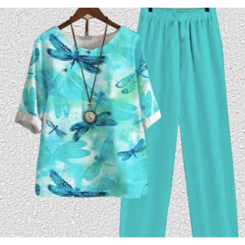 Europa y Estados Unidos trajes casuales de mujer transfronterizos de moda explosiva verano nuevo cinco mangas impresión chaqueta pantalones dos piezas