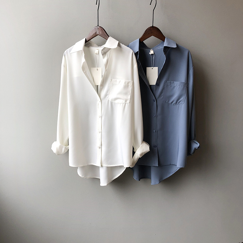 Women's Blouse Long Sleeved Solid Colour Lapel Shirt Elegant_voghion.com