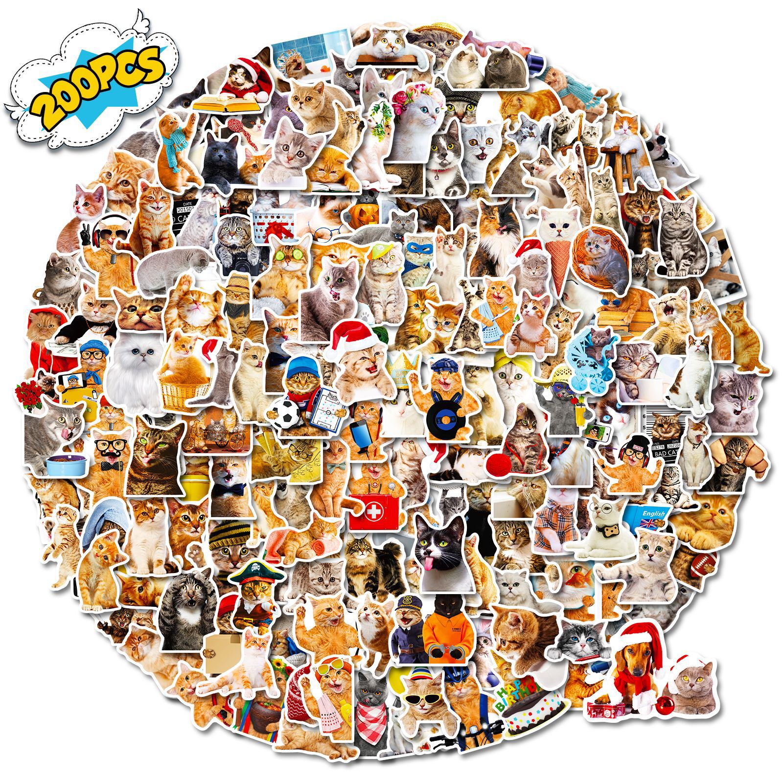 200 piezas de gato realista pegatinas transfronterizas Mori realista gatito adhesivo PVC impermeable portátil pegatinas al por mayor