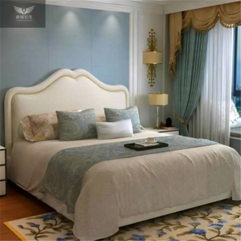 Cama de boda moderna y simple para adolescentes en línea Cama de tela doble de lujo ligera americana Dormitorio principal Cama de tela de tecnología