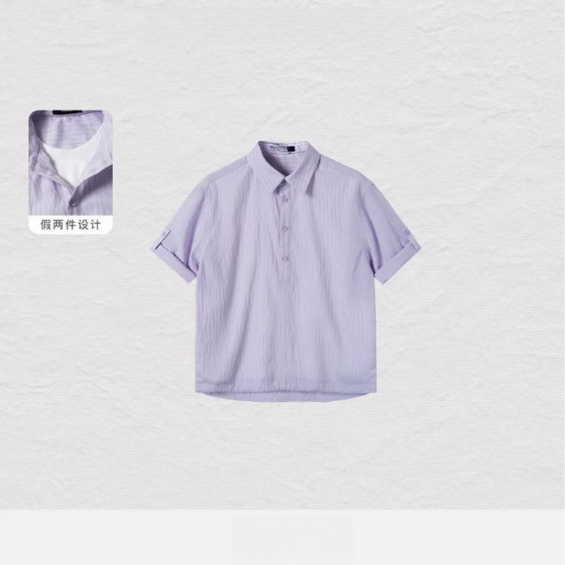 Summer New Style Men's Fake Two-Piece Slightly Loose Short-Sleeved Shirt with Slightly Loose Hem and Adjustable Fit, Lazy and Versatile