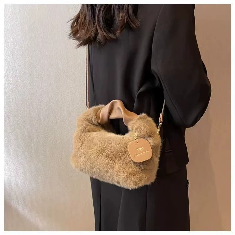 Demi-season shoulder bag, faux fur one-shoulder handbag, lightweight 0.15 kg, multiple colors