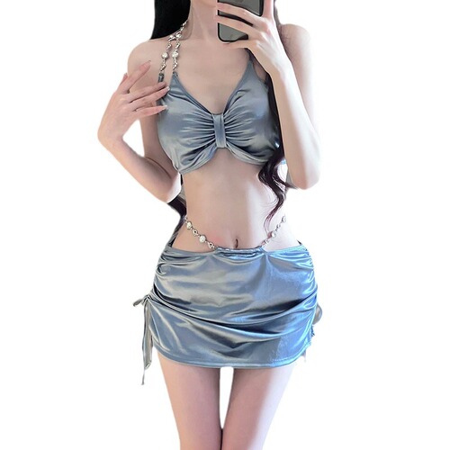 2024 New Swimsuit Women's Silver High-End Sexy Split Three-piece Set Hot Spring Vacation Fashion Bikini Hot Girl Outfit