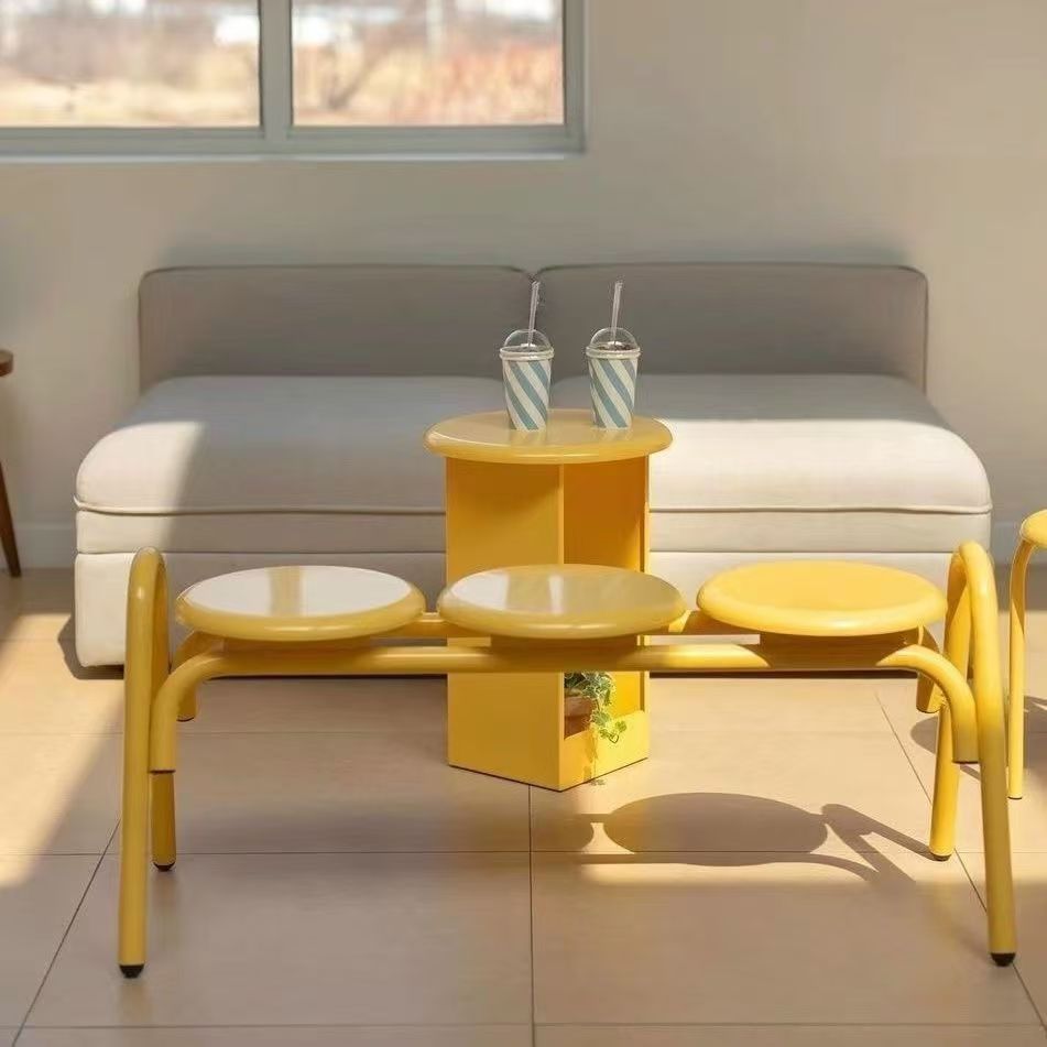 Trendy Cream-Style Outdoor Long Bench for Milk Tea and Coffee Shops, Dopamine-Colored Seating Area