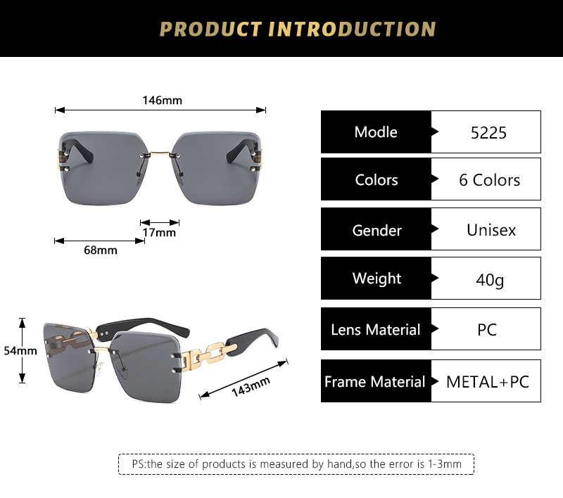 Frameless Glasses Structure Vacation Simple Style Streetwear Solid Color PC UV400 Protection Square Frameless Women's Sunglasses