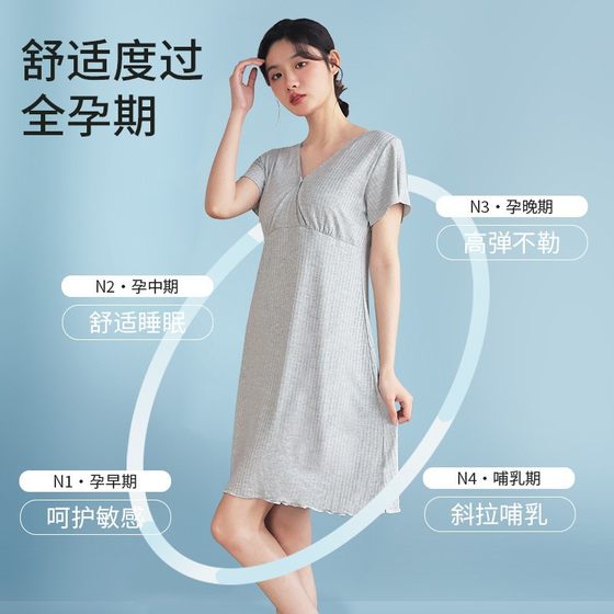 Pregnant Women's Nursing Long Skirt Spring and Summer Thin Maternity Dress with Chest Pad Nursing Nightdress plus size Moon Dress Nursing Long Skirt