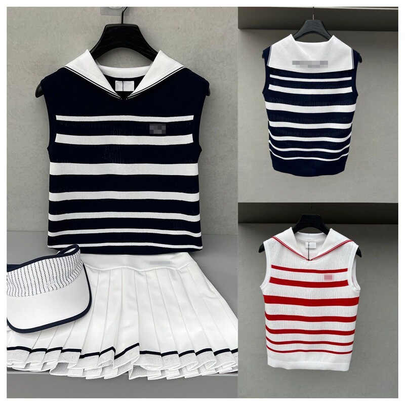26 Summer Golf Fashion Versatile Large Collar Cool Outdoor Navy Style Striped Sleeveless Knitted Vest 26 Summer Golf Fashion Versatile Large Collar Cool Outdoor Navy Style Striped Sleeveless Knitted Vest