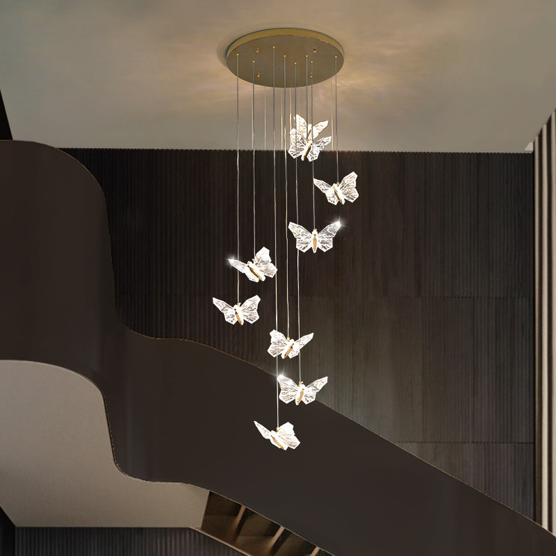 Apartamento lámpara de candelabro escalera larga lámpara de candelabro dúplex diseñador creativo gran mariposa elegir loft giratorio villa de alto diseño