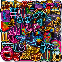 50张霓虹灯新品个性卡通汽车电脑滑板行李箱亚马逊涂鸦贴纸shein