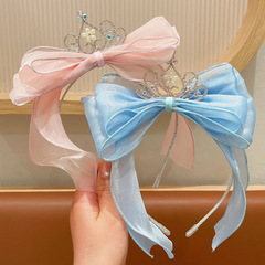 小女孩皇冠發箍可愛公主蝴蝶結髮飾兒童網紗配飾百搭拍照精緻頭箍