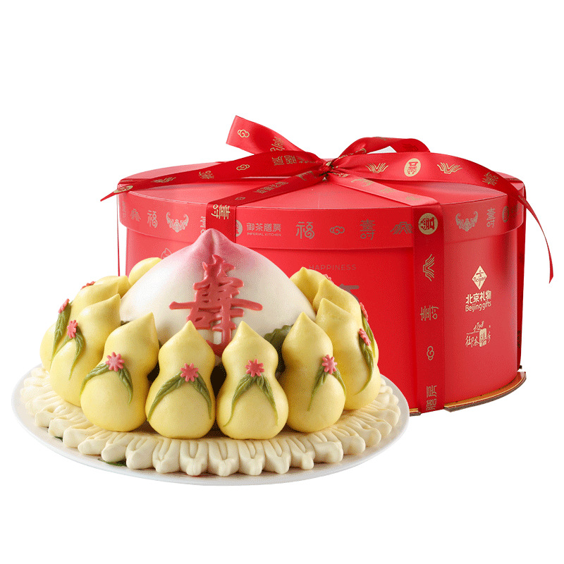 御茶膳房寿桃礼盒贺寿祝寿寿包送老人生日蛋糕福禄双全1425g寿宴