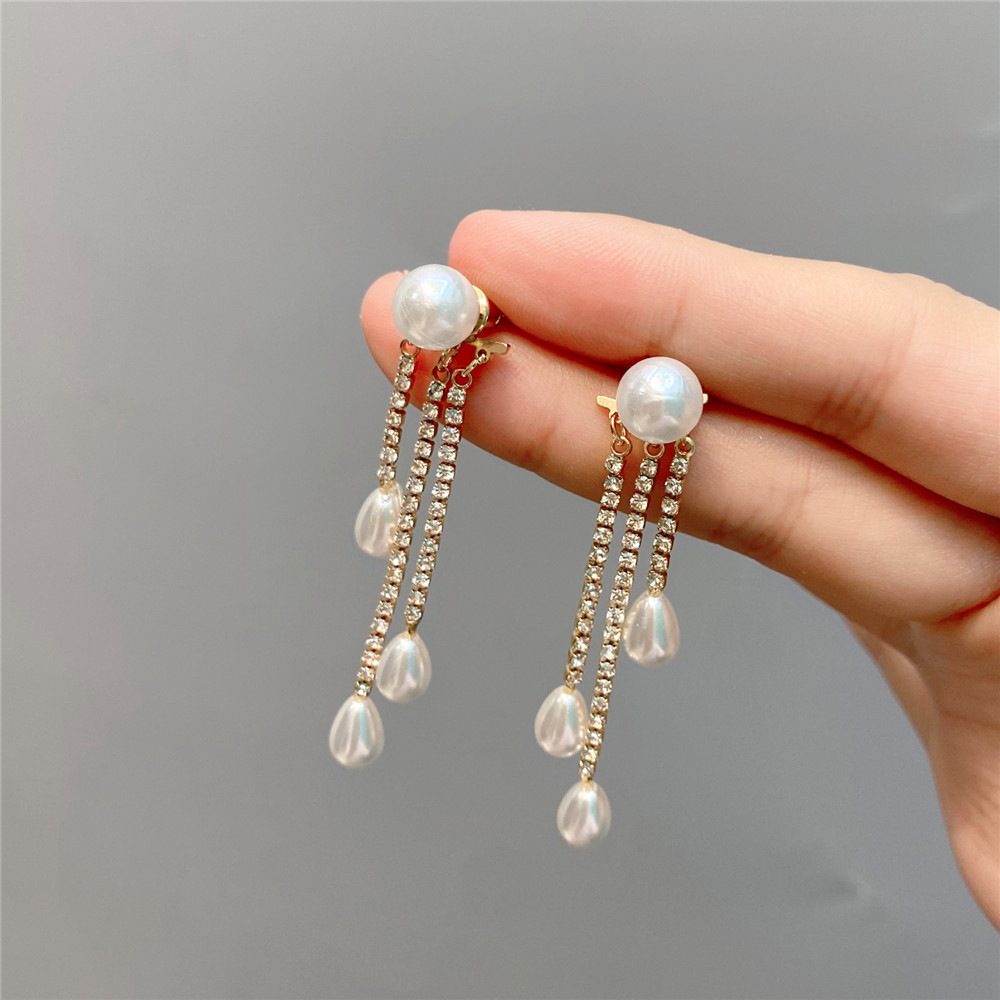 D154 Irregular Three Pearl Tassel Earrings Water Drop Beads Exquisite Detachable Ear Rings Dual-use Eardrops Sweet display picture 1