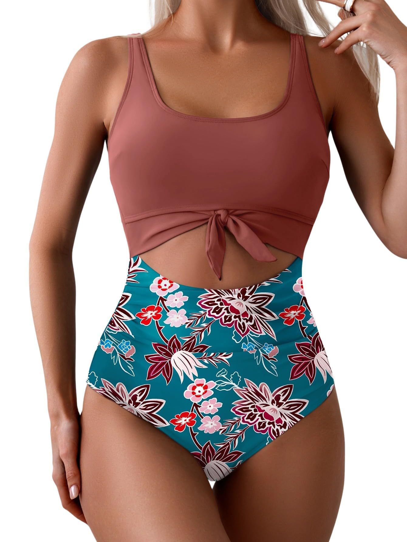 2026 Europa y América amazon trajes de baño de mujer abdominales cerrados trajes de baño de correa hueca