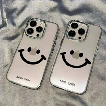 简约笑脸适用三星s25电镀金属框手机壳s24透明a22男女a71/m55软套