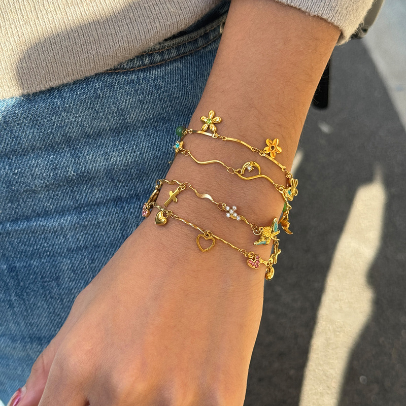 Wanxing European and American 18K Gold Stainless Steel Round White Zircon Cross Chain Bracelet Cross-Border Non-Fading Versatile Bracelet