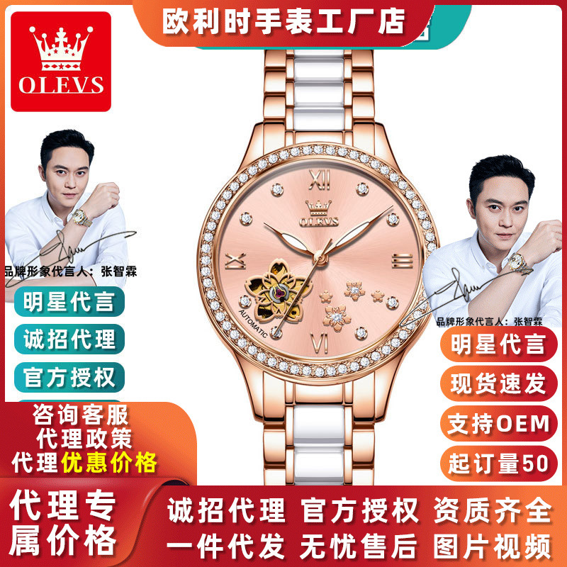 Dropshipping Oris Women's Watch Waterproof Fully Automatic Mechanical High-End Niche Hollow Mechanical Watch for Women