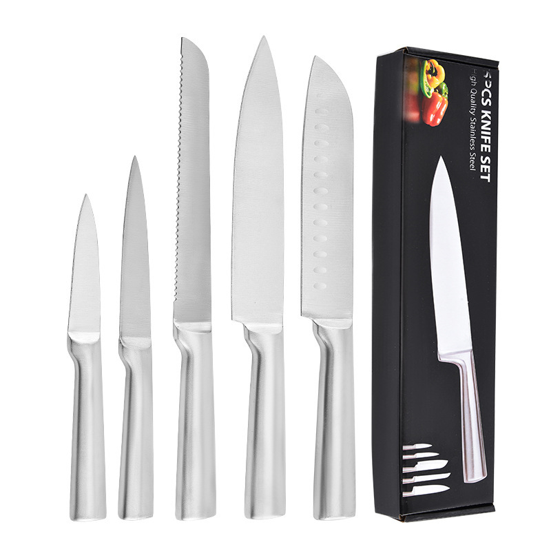 Cuchillo de mango redondo recto conjunto de cuchillo de acero completo de cinco piezas cuchillo de cocina de acero inoxidable cuchillo de cocina cuchillo japonés cuchillo de frutas