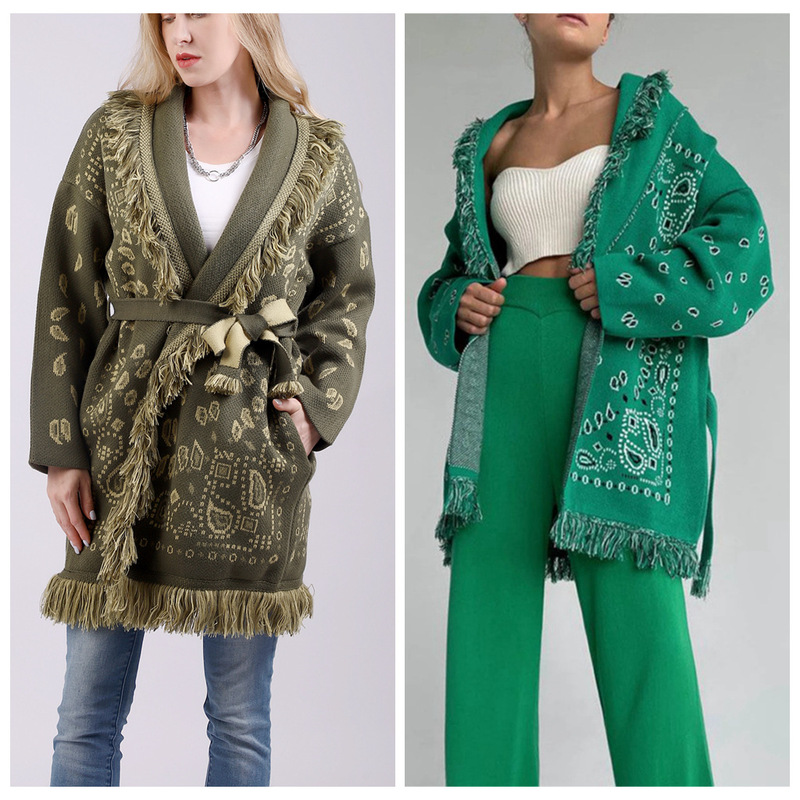 Foreign Trade Cross-border Women's Retro Vacation Lazy Style Loose Sweater Cardigan Bohemian Cashew Flower Color Coat