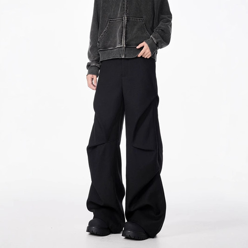 American-style niche pleated micro-platform men's spring and autumn loose matchy-matchy droopy trendy brand high-end casual pants for men trendy