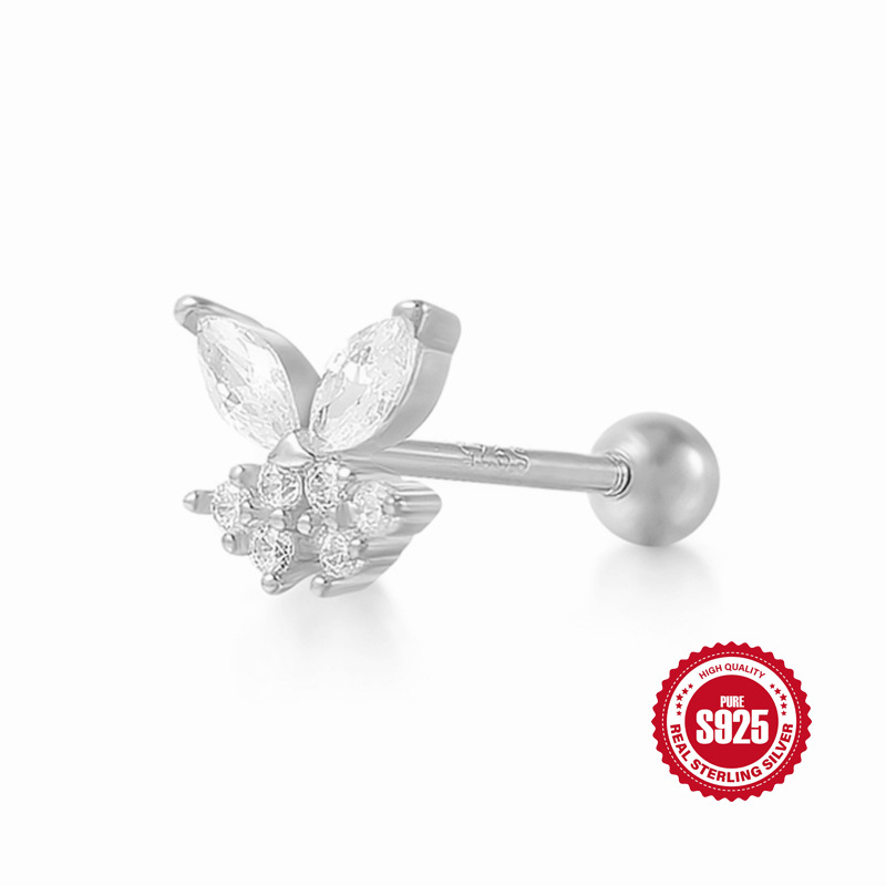S925 plata esterlina solo Hada mariposa en forma de tornillo hueso del oído perno prisionero moda creativa pendientes punción de comercio exterior joyería