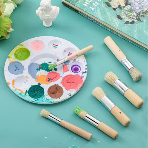 Cross-border 3-piece hog bristle brush set, wooden handle, watercolor and acrylic paint brushes